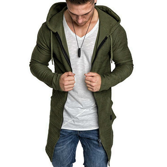 Shujin New Mens Hooded Solid Trench Coat